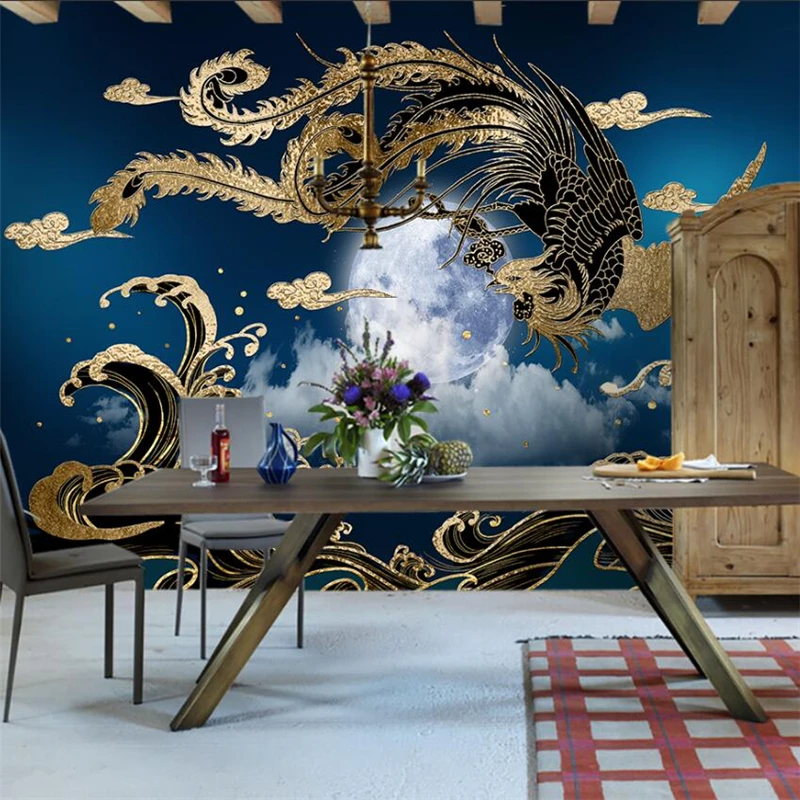 Изготовленная на заказ фреска 3d новый китайский стиль золотой феникс ТВ фон стены гостиная спальня ресторан украшения живопись фотообои0
