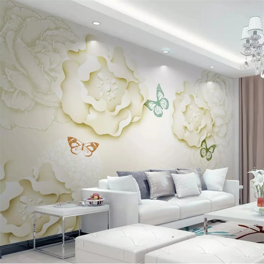 wellyu Пользовательские обои 3D фрески элегантный и простой стерео пион гостиная ТВ фон стены papel de parede 3d обои0
