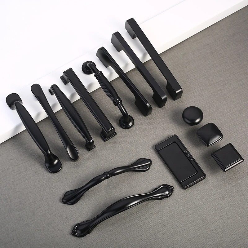 Современные ручки и тяги Из алюминиевого сплава, черная Дверная ручка, ручка для шкафа, ручки для выдвижных ящиков, Ручки для шкафов, мебель0