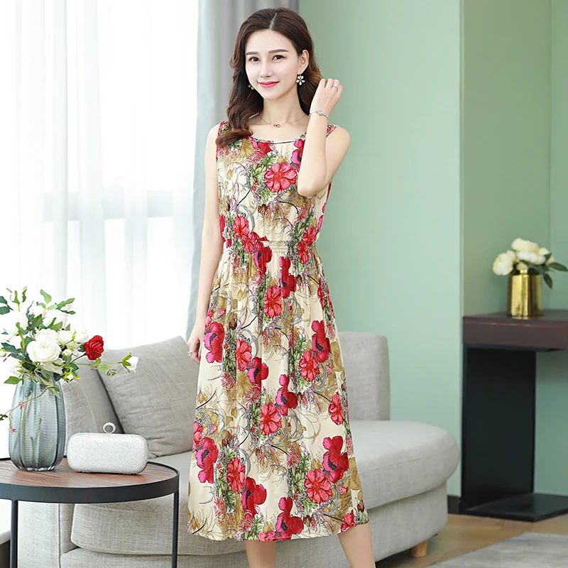 Новые летние женские платья, винтажное элегантное женское свободное платье с цветочным принтом, Vestidos0