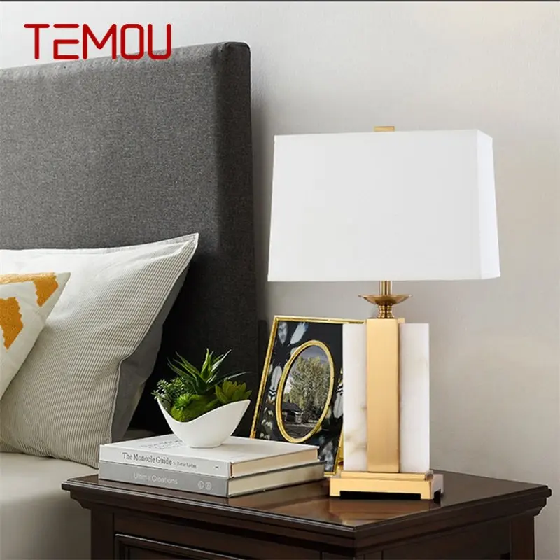 Современная настольная лампа TEMOU с диммером 220v 110V Роскошный Мраморный настольный светильник Home LED для фойе Гостиной офиса Спальни отеля0
