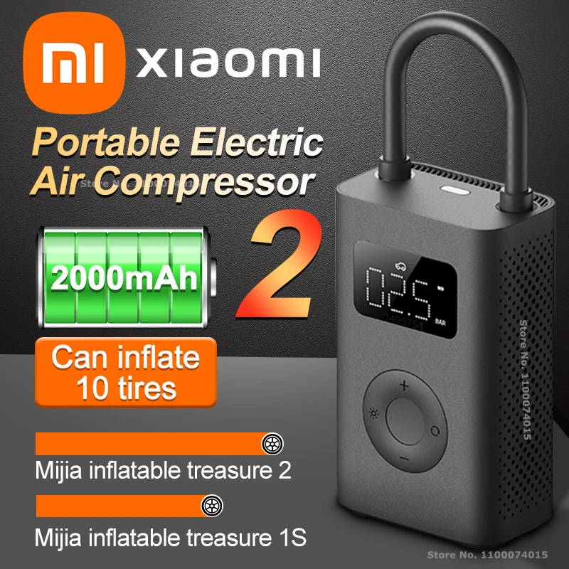 Xiaomi Mijia Electric Air Compressor 2 Портативный светодиодный мультитул Воздушный насос для велосипеда, мотоциклов, автомобильных шин Type C Inflator 2 Treasure0