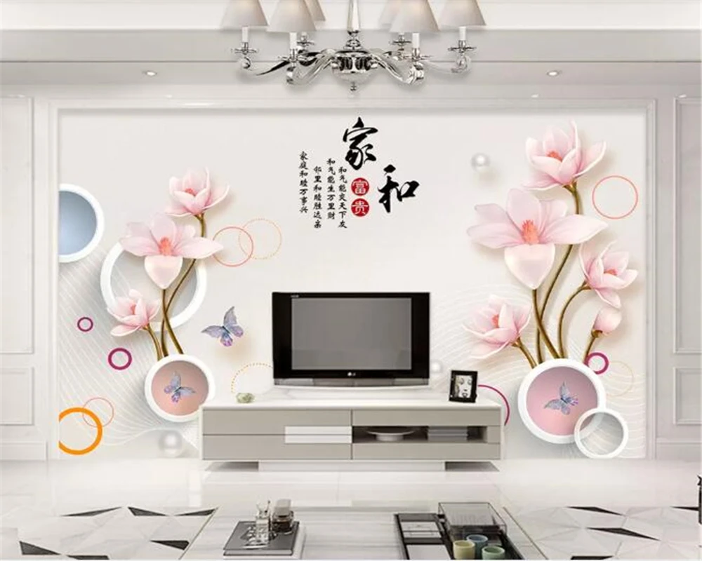 beibehang обои для рабочего стола домашний декор 3d обои Наклейки на стены с тиснением магнолия домашний и богатый домашний интерьер ТВ фон стены0