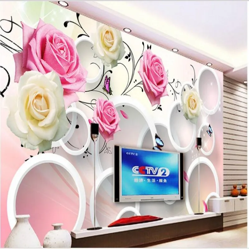 wellyu Пользовательские большие фрески красивый элегантный розовый узор 3D стерео круг ТВ фон обои для стен papel de parede0
