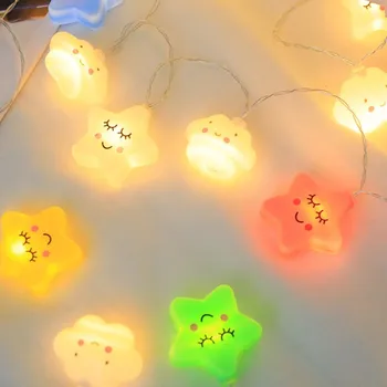 10 LED Smile Star Cloud Fairty Light String Рождественская Уличная Гирлянда-Гирлянда для Свадебного Праздничного Украшения Детской Комнаты
