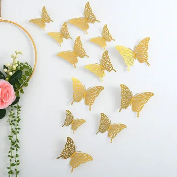 12шт Креативных трехмерных выдолбленных наклеек с бабочками для украшения стен детской комнаты, самоклеящиеся бумажные наклейки
