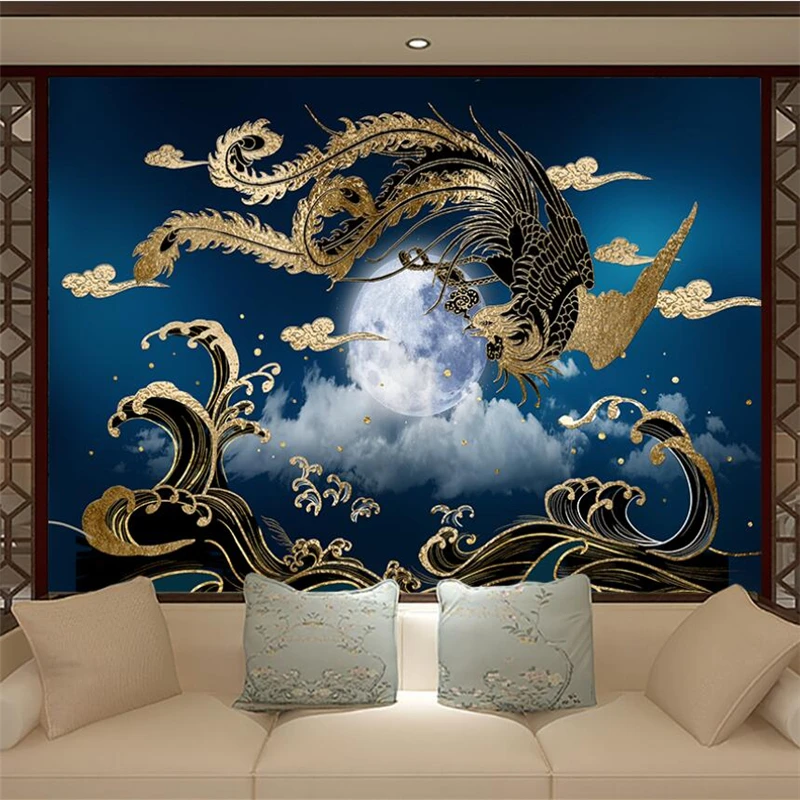 Изготовленная на заказ фреска 3d новый китайский стиль золотой феникс ТВ фон стены гостиная спальня ресторан украшения живопись фотообои1