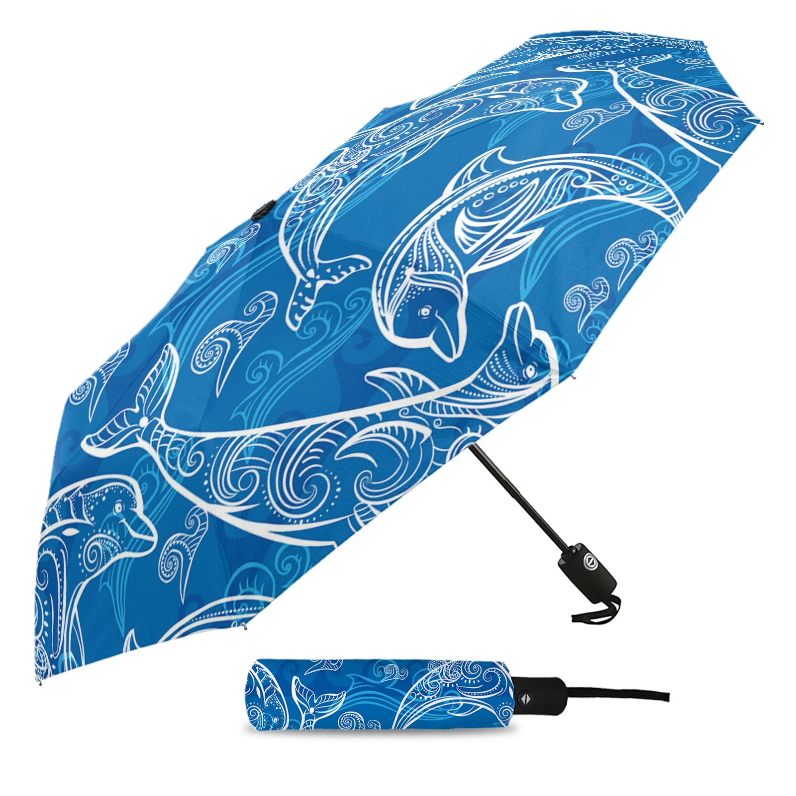 Текстура летних волн Дельфина, Автоматический Зонт, складной Зонт для путешествий, Портативный ветрозащитный зонт-зонтики1
