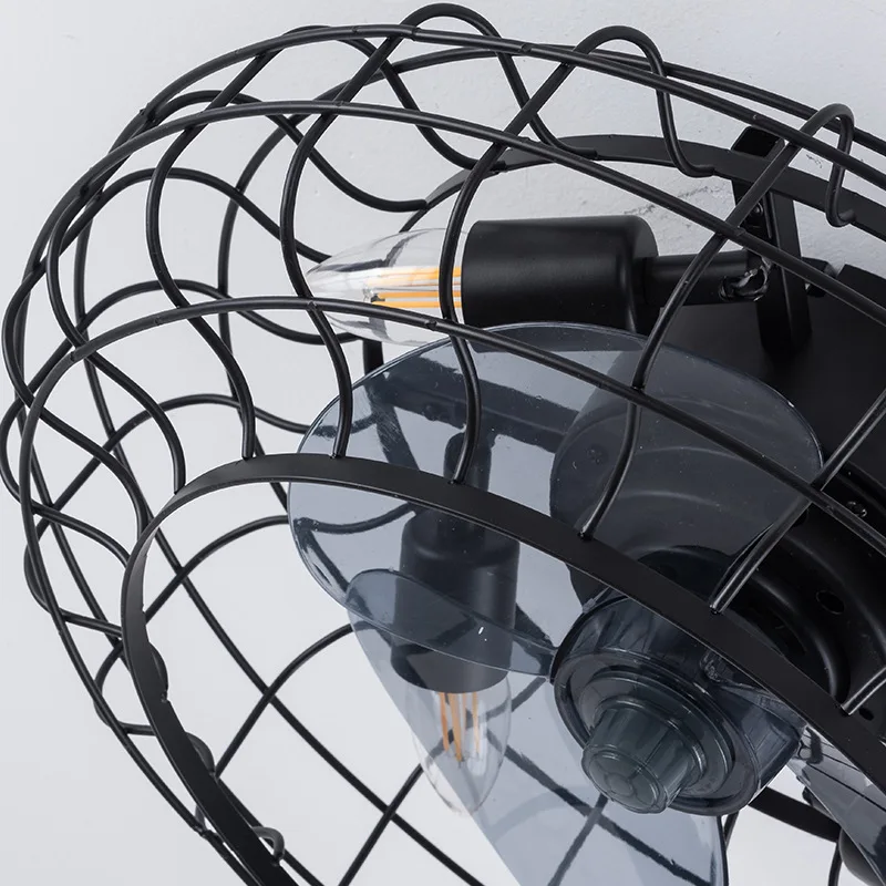 Промышленный светодиодный подвесной вентилятор из черного металла с дистанционным управлением в стиле ретро Потолочный вентилятор для дома Спальня Лофт1