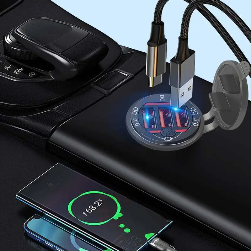 Быстрое автомобильное зарядное устройство Быстрая зарядка PD Quick Block Charger С 3 USB-портами и переключателем Адаптер зарядного устройства для автомобильного телефона Автомобильные Аксессуары1