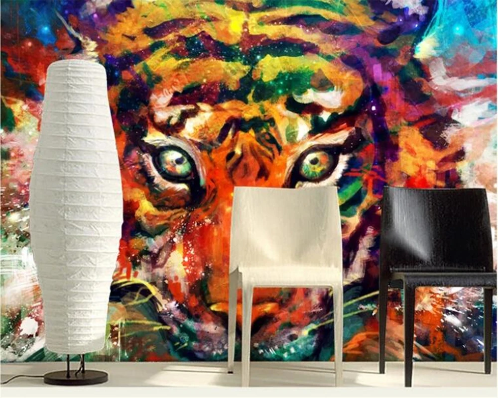 beibehang Custom art graffiti color tiger фотообои декоративная фреска фон обои для стен 3 d 3d обои1