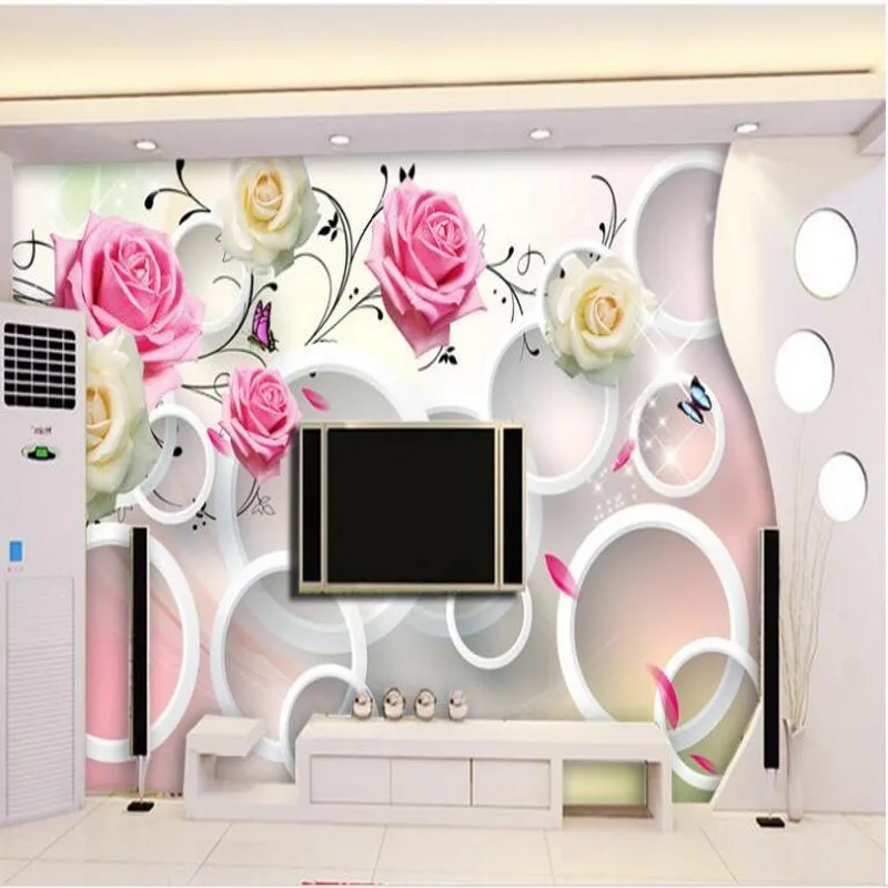 wellyu Пользовательские большие фрески красивый элегантный розовый узор 3D стерео круг ТВ фон обои для стен papel de parede1