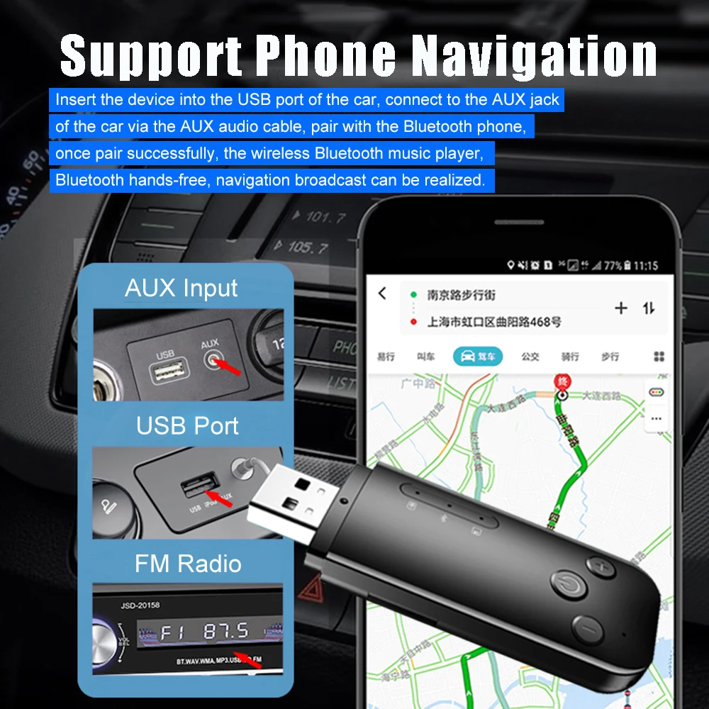 JINSERTA Автомобильный AUX Bluetooth 5.0 Адаптер Приемник передатчик 3,5 мм стереозвук Музыкальный ключ Беспроводной для телевизора ПК Наушники2