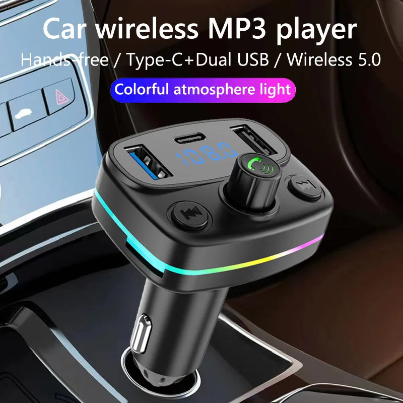 FM-передатчик JaJaBor, красочный свет, автомобильный MP3-плеер BT Type C, автомобильное зарядное устройство с двумя USB, Громкая связь, Bluetooth, автомобильный комплект2