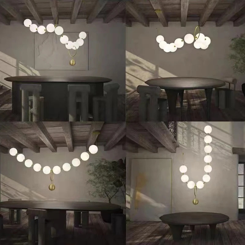 Светодиодная люстра со стеклянным шаром на чердаке, Креативный дизайн ожерелья, Декоративные подвесные светильники для гостиной2