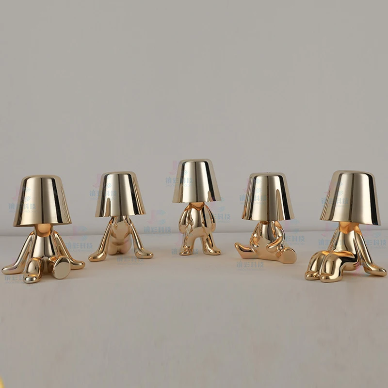 Креативные лампы Little Golden Man 2000mAh Перезаряжаемая Настольная лампа Сенсорные Беспроводные Атмосферные лампы с регулируемой яркостью для спальни Кафе Подарок2
