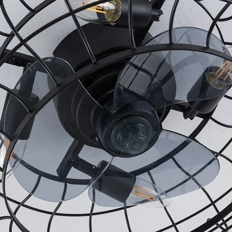 Промышленный светодиодный подвесной вентилятор из черного металла с дистанционным управлением в стиле ретро Потолочный вентилятор для дома Спальня Лофт2