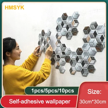 3D наклейка, Самоклеящиеся обои, Многоугольная наклейка на стену, креативный ТВ-фон, обои, декоративные водонепроницаемые 30 * 30
