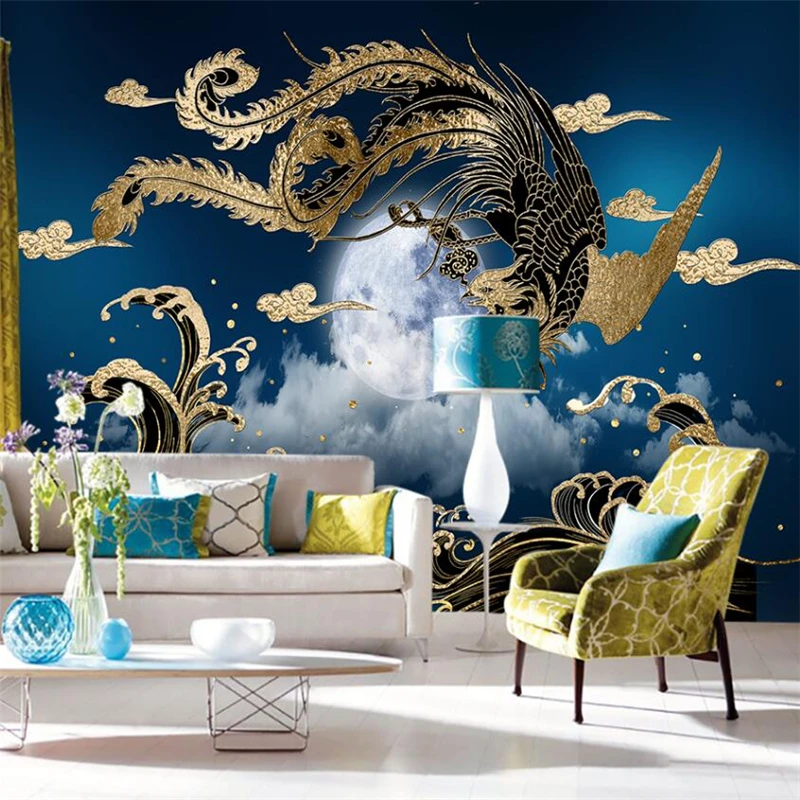 Изготовленная на заказ фреска 3d новый китайский стиль золотой феникс ТВ фон стены гостиная спальня ресторан украшения живопись фотообои3