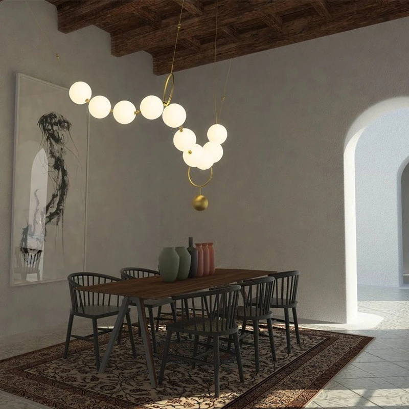 Светодиодная люстра со стеклянным шаром на чердаке, Креативный дизайн ожерелья, Декоративные подвесные светильники для гостиной3