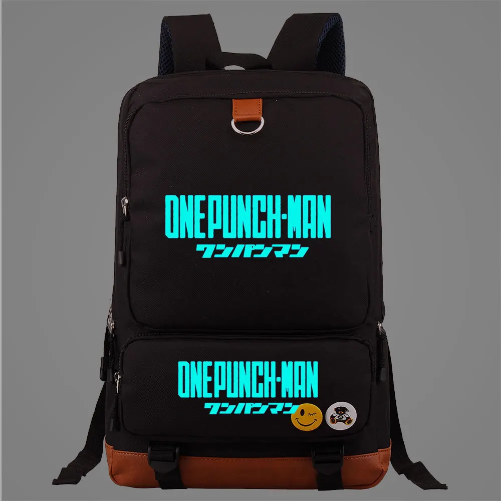 Аниме One Punch Man Рюкзак для ноутбука, сумка для книг, дорожная сумка Mochila, светящаяся в темноте, со значком3