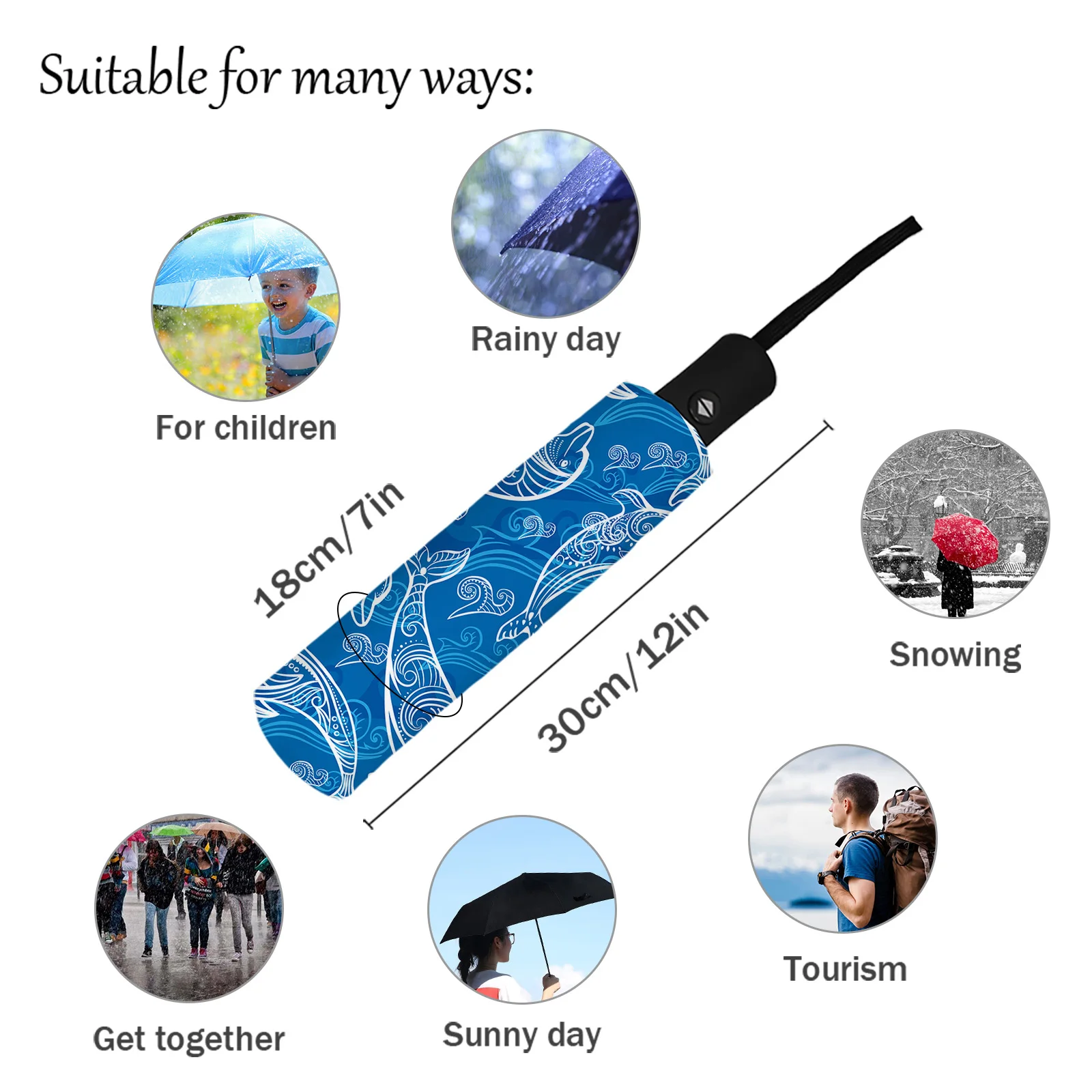 Текстура летних волн Дельфина, Автоматический Зонт, складной Зонт для путешествий, Портативный ветрозащитный зонт-зонтики3