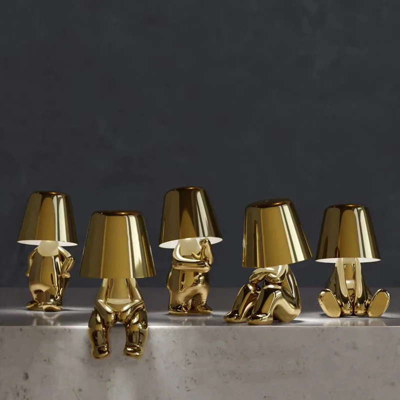 Креативные лампы Little Golden Man 2000mAh Перезаряжаемая Настольная лампа Сенсорные Беспроводные Атмосферные лампы с регулируемой яркостью для спальни Кафе Подарок3