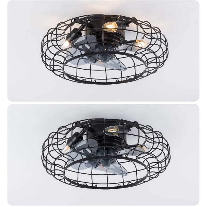 Промышленный светодиодный подвесной вентилятор из черного металла с дистанционным управлением в стиле ретро Потолочный вентилятор для дома Спальня Лофт3