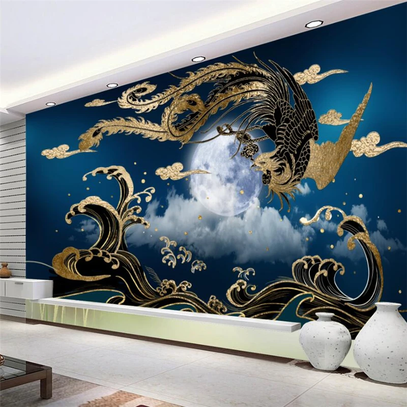 Изготовленная на заказ фреска 3d новый китайский стиль золотой феникс ТВ фон стены гостиная спальня ресторан украшения живопись фотообои4