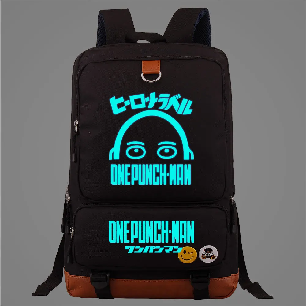 Аниме One Punch Man Рюкзак для ноутбука, сумка для книг, дорожная сумка Mochila, светящаяся в темноте, со значком4