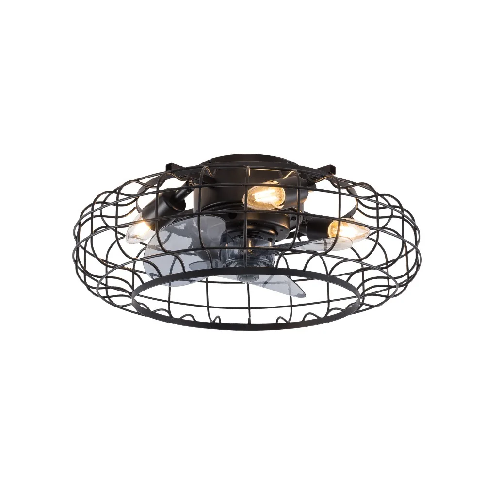 Промышленный светодиодный подвесной вентилятор из черного металла с дистанционным управлением в стиле ретро Потолочный вентилятор для дома Спальня Лофт4