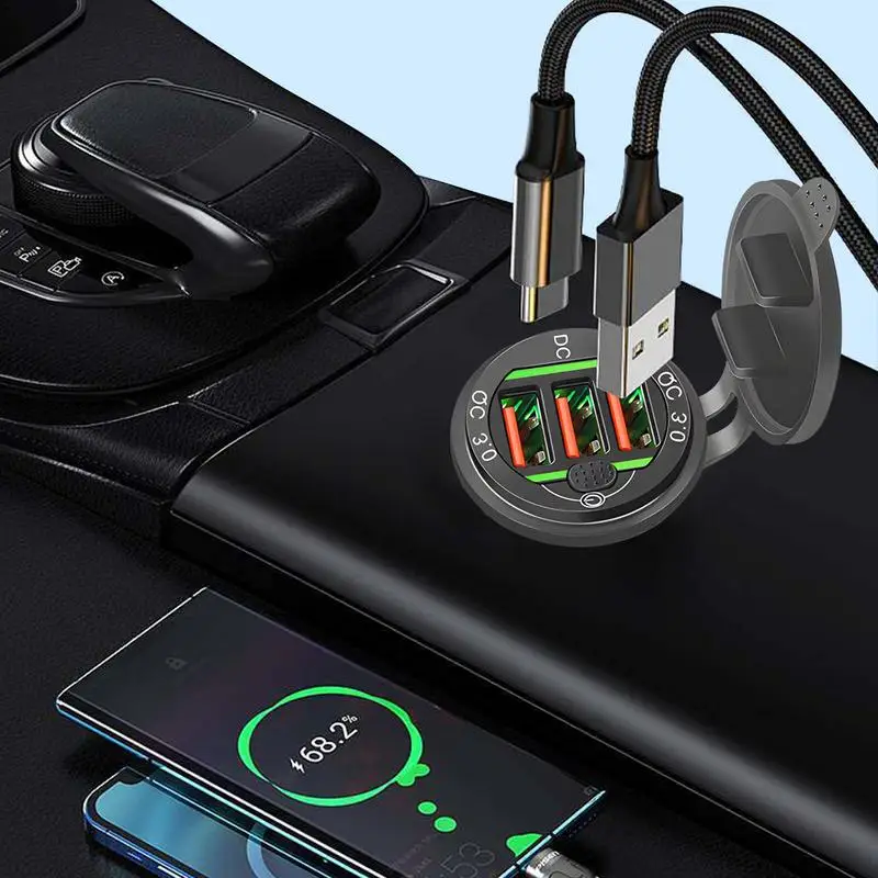 Быстрое автомобильное зарядное устройство Быстрая зарядка PD Quick Block Charger С 3 USB-портами и переключателем Адаптер зарядного устройства для автомобильного телефона Автомобильные Аксессуары4