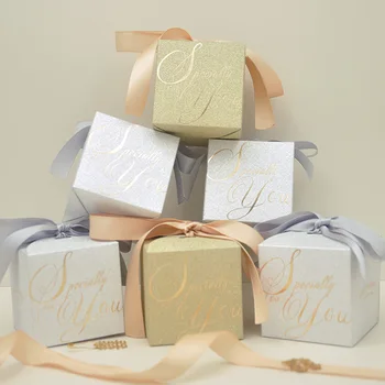 50шт Подарочных упаковочных коробок Упаковка Сувениров для свадебной вечеринки Коробка конфет с лентами Сувениры на день рождения Подарочные пакеты для гостей
