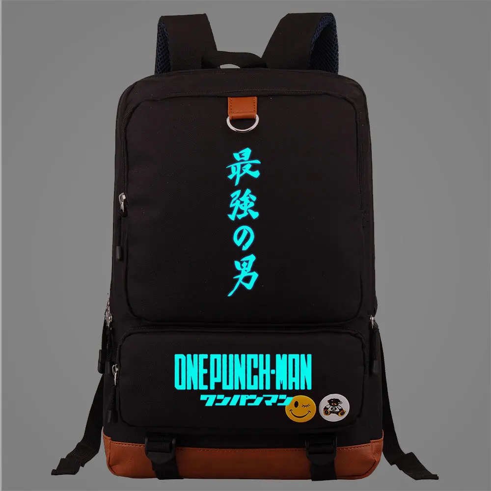 Аниме One Punch Man Рюкзак для ноутбука, сумка для книг, дорожная сумка Mochila, светящаяся в темноте, со значком5
