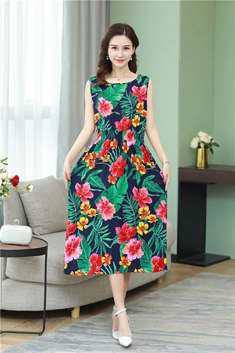 Новые летние женские платья, винтажное элегантное женское свободное платье с цветочным принтом, Vestidos5