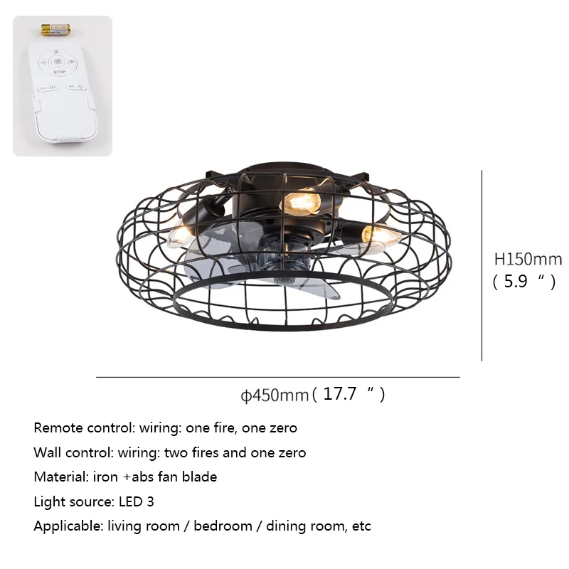 Промышленный светодиодный подвесной вентилятор из черного металла с дистанционным управлением в стиле ретро Потолочный вентилятор для дома Спальня Лофт5