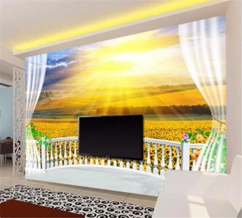 beibehang Пользовательские обои фреска фото романтический солнечный подсолнух 3D украшение дома ТВ фон стены papel de parede