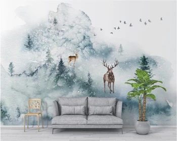 beibehang Свежие и модные обои papel de parede свежие обои в минималистичном скандинавском стиле с ручной росписью на фоне леса лося