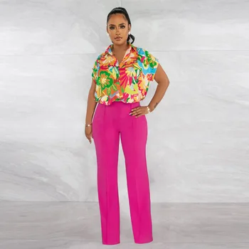 CINESSD Элегантная женская одежда для пригородных поездок 2023 Летняя Новая рубашка с геометрическим принтом Прямые брюки Костюм для женщин