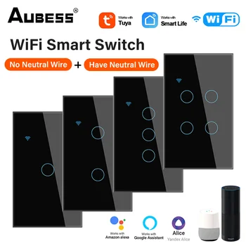 Tuya Smart Wireless Life Home Домашний Wi-Fi Беспроводной Дистанционный настенный выключатель Нейтральный Провод светодиодный выключатель лампы на панели из хрусталя 250 В