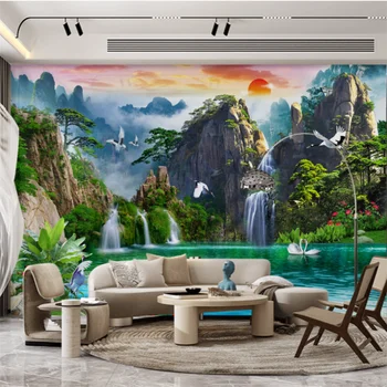 wellyu 3D Красивая пейзажная картина с водопадом, фон для дивана, обои на стену, текущая вода для создания богатства