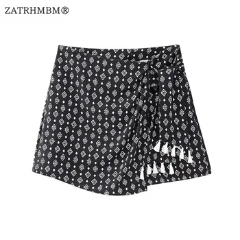 ZATRHMBM Женские летние Мини-шорты с модным принтом 2023, Винтажные Асимметричные Женские короткие брюки с высокой талией, Mujer