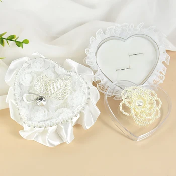 Белая кружевная коробка для колец-подушек, Романтическая Свадебная церемония, Коробка для ювелирных украшений в форме сердца, Принадлежности для украшения свадьбы