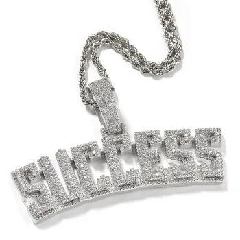 Буквы УСПЕХА Кулон Ожерелье Кубический циркон подвески Модные украшения в стиле хип-хоп для подарка