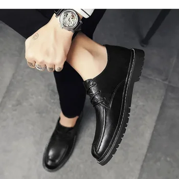 Весенняя мужская обувь 2023 новая мужская спортивная повседневная обувь из черной кожи в британском стиле для работы повседневная деловая модная обувь