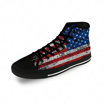 Винтажные кроссовки с высоким берцем с американским флагом, Мужская Женская Повседневная обувь для подростков, Парусиновые кроссовки для бега, Дышащая Легкая Черная обувь