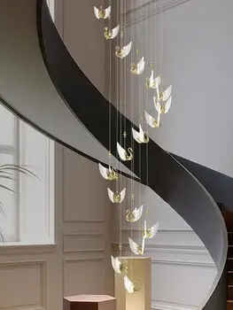 Двухуровневое здание 2023 года, Большая гостиная, светодиодная люстра, вилла, современный минималистичный свет, Роскошная Люстра на лестничной клетке в стиле лофт, Лебединая Длинная Люстра