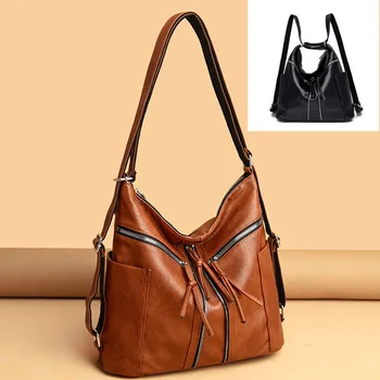 Дизайнерские женские кожаные Роскошные сумки, Мягкие повседневные сумки-тоут большой вместимости, Высококачественные Женские кожаные сумки через плечо, женский мешок