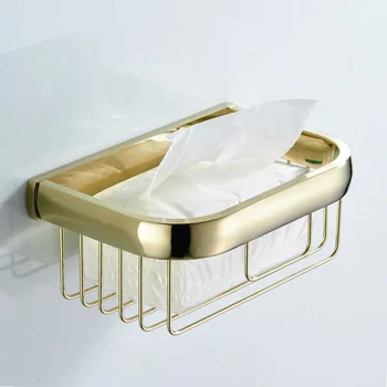 Золотая Квадратная Сетчатая корзина Стеллаж для хранения Настенный Туалет Корзина для салфеток для ванной Комнаты Латунь Легкая Роскошь Nordic