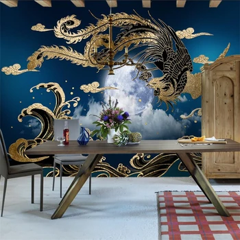 Изготовленная на заказ фреска 3d новый китайский стиль золотой феникс ТВ фон стены гостиная спальня ресторан украшения живопись фотообои